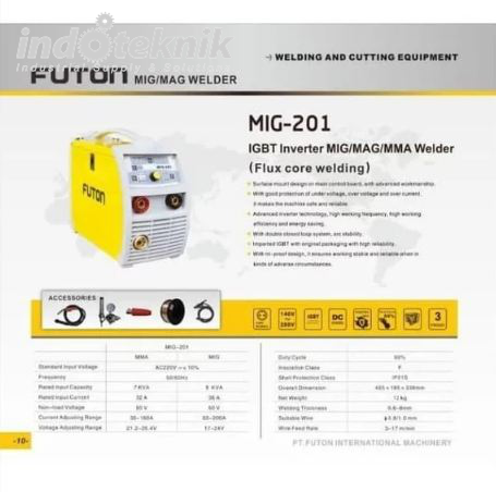 Mortech Futon IGBT Compact Inverter MIG/MAG/MMA (Mesin Las) MIG-201 (1 Ph/220V)